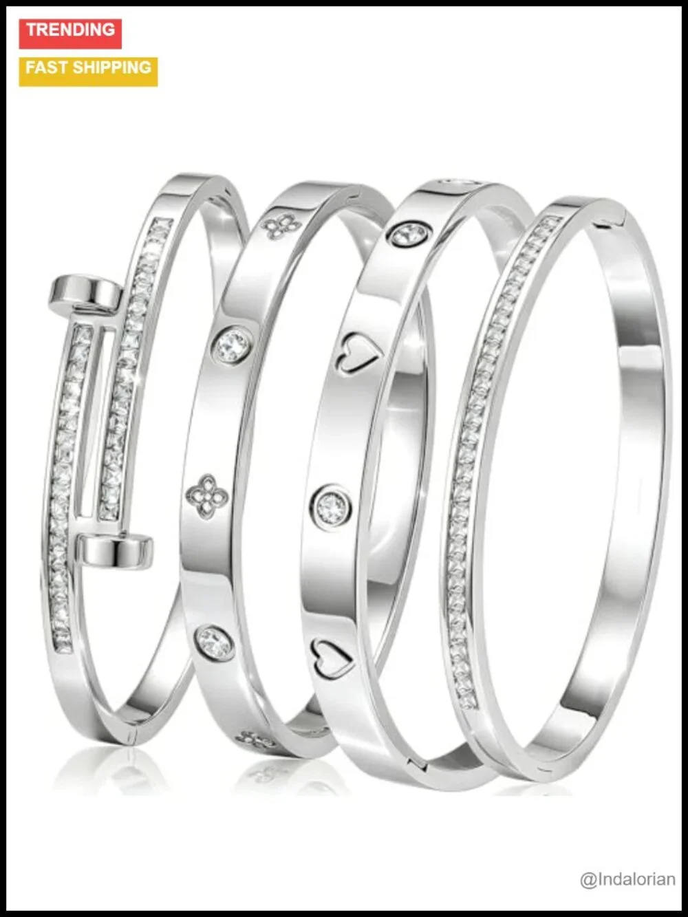 18K Gold Plated Stainless Steel Bangle Bracelet Set for Women Stackable